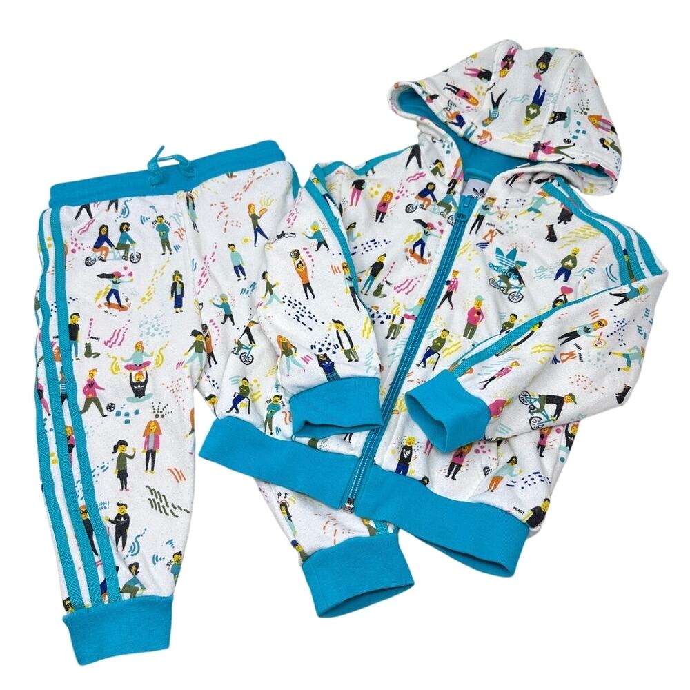 Adidas Hoodie Set Hi Res Aqua with joggers size 12-18 months - Picture 1 of 11